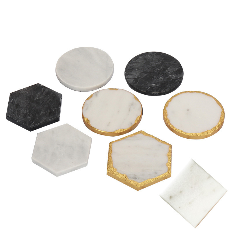 Fábrica al por mayor de mármol natural posavasos ins Borde de oro y plata montaña nórdica borde mantel Venta caliente