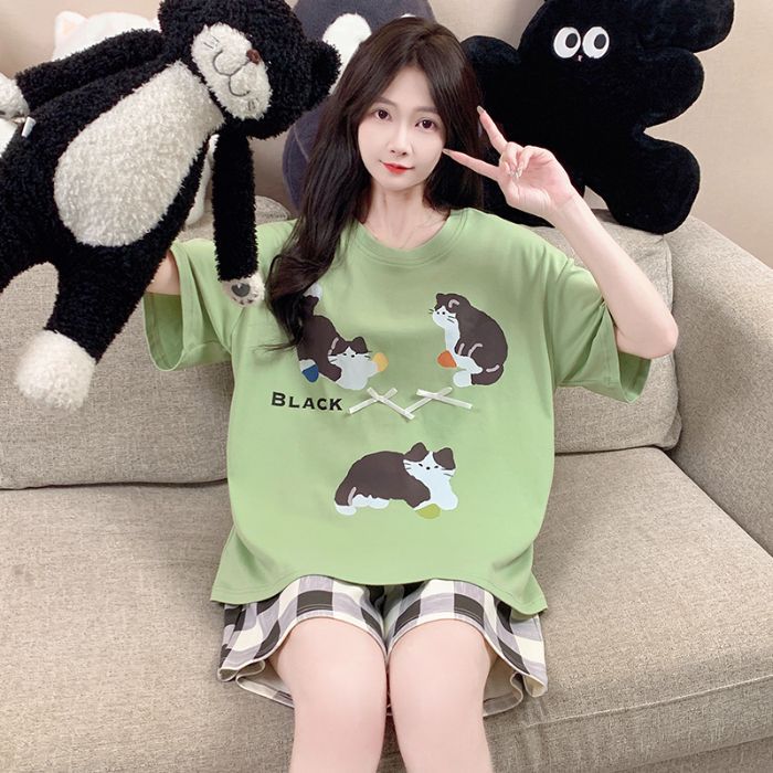 Venta al por mayor transfronteriza nuevos pijamas mujeres verano imitación algodón jersey pantalones cortos de manga corta lindo cachorro traje de servicio a domicilio de dibujos animados