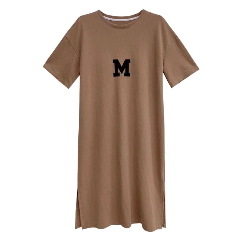 Летнее новое женское платье-футболка больших размеров 2025 года для полных девушек, свободного кроя, скрывающее живот, стройнящее, длинное, до колена