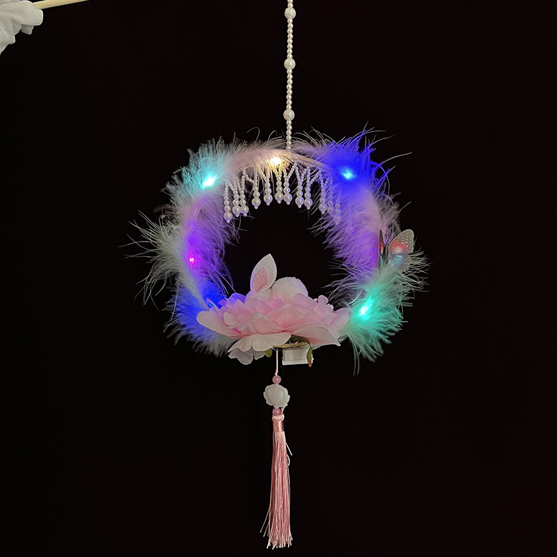 Año nuevo Festival de Primavera linterna niños conejo linterna hecha a mano DIY luminoso estilo antiguo linterna portátil Hanfu Palacio linterna al por mayor