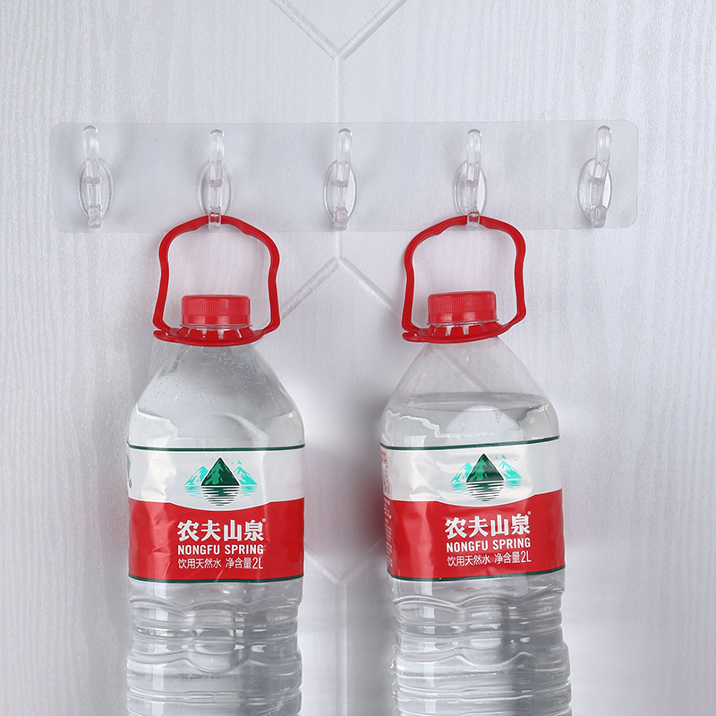 Gancho de fila transparente sin punzones gancho pegajoso sin costuras 5 piezas gancho pegajoso fuerte de 6 piezas gancho de fila montado en la pared y gancho de sombrero