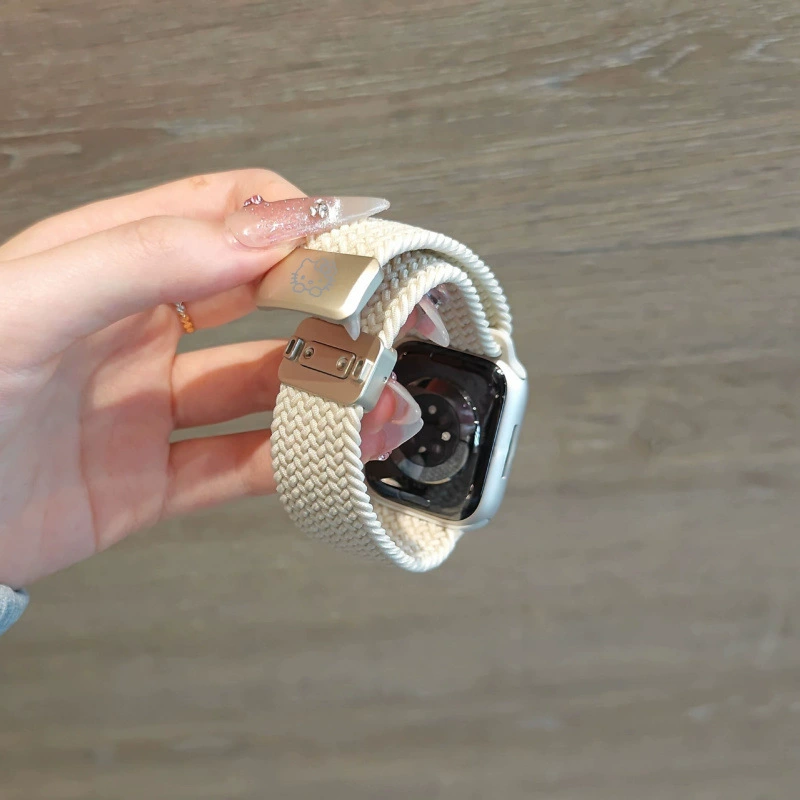 Магнитный спортивный ремешок, совместимый с Apple Watch 9/10, Cat 8, плетёный ремешок для iWatch