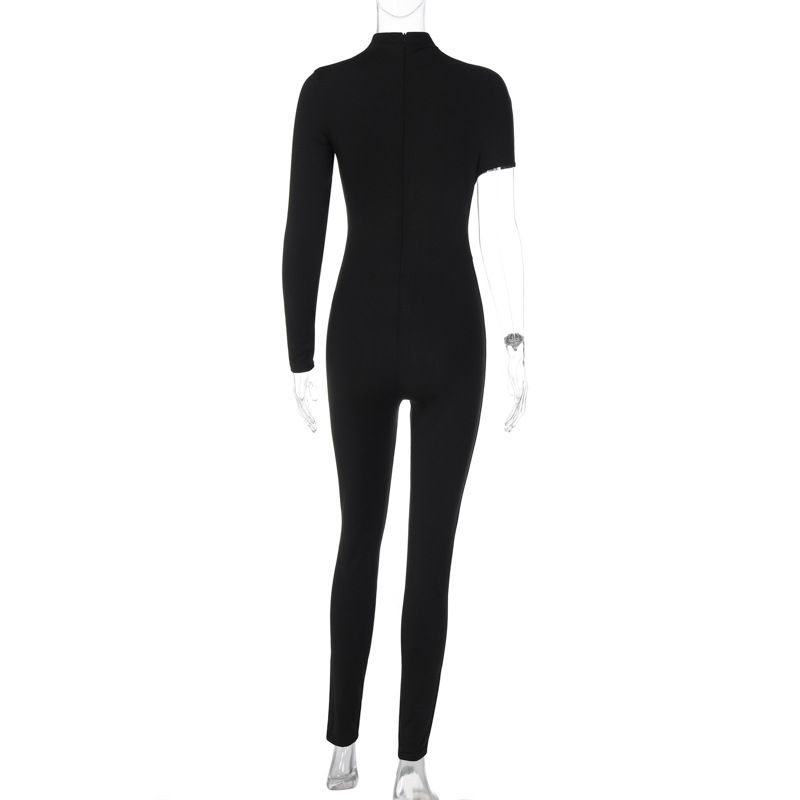 Women Clothing Autumn Sexy Personalized High Elastic Shoulder Long Sleeve Jumpsuit