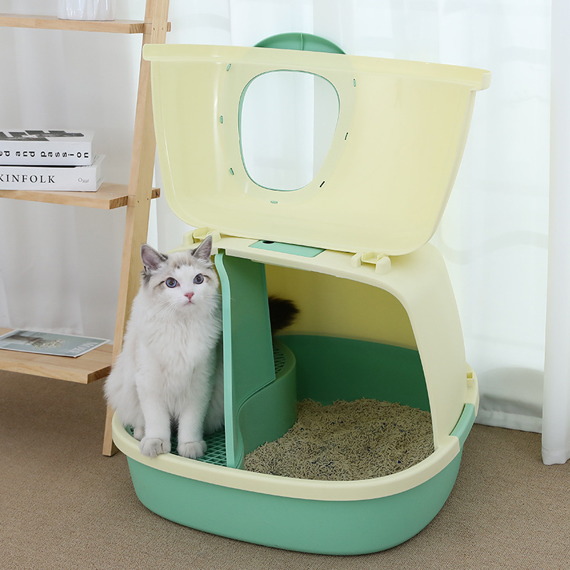 Caja de arena para gatos corredor semi-cerrado desodorante de gran tamaño canal largo anti-Arena gatito suministros de inodoro