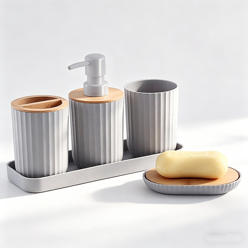 Juego de Accesorios de Baño de Bambú de Plástico