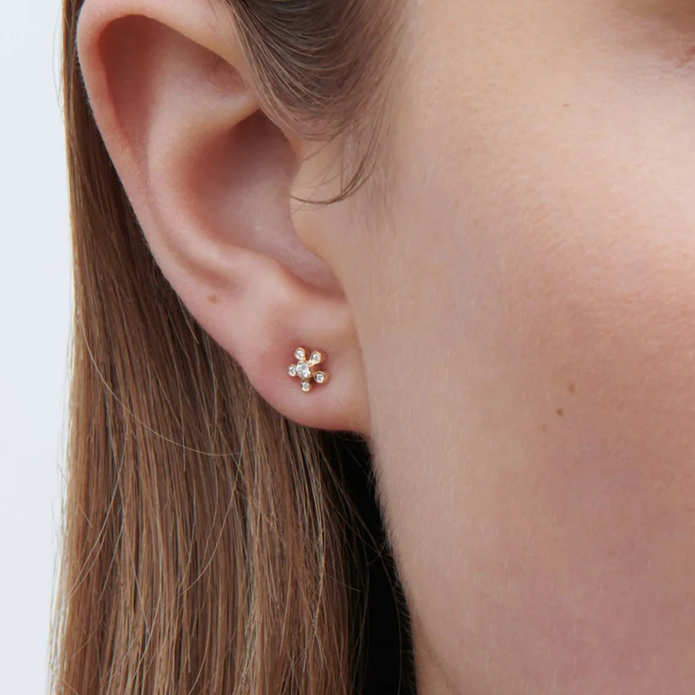 1 Pair Simple Style Geometric Round Flower Plating Inlay Sterling Silver Zircon Ear Studs display picture 6