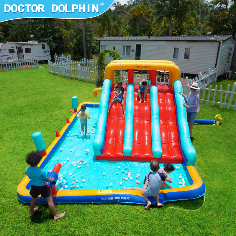 Dr. Dolphin ホーム子供用城水遊びインフレータブルトランポリンスライド遊園地屋外スプレーインフレータブル城はカスタマイズ可能|undefined