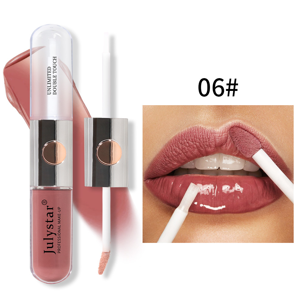 Julystar Beauty's double-head mirror lip gloss is easy to apply and does not fade or stick to a cup of water undefined