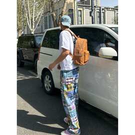 美式百家布彩色格子裤男款秋季垂感速干运动裤子宽松直筒休闲长裤