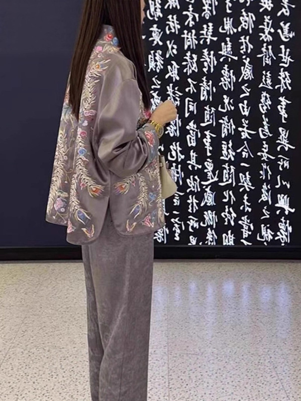 新款轻奢高级感时尚穿搭新中式国风女装刺绣上衣裤子两件套装大码|undefined