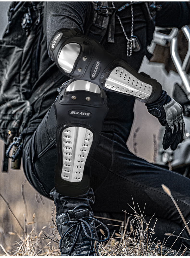 Protezioni per ginocchia e gomiti in acciaio inossidabile per tutte le stagioni, abbigliamento per motociclisti, protezioni per le gambe da corsa, sport all'aria aperta_voghion.com