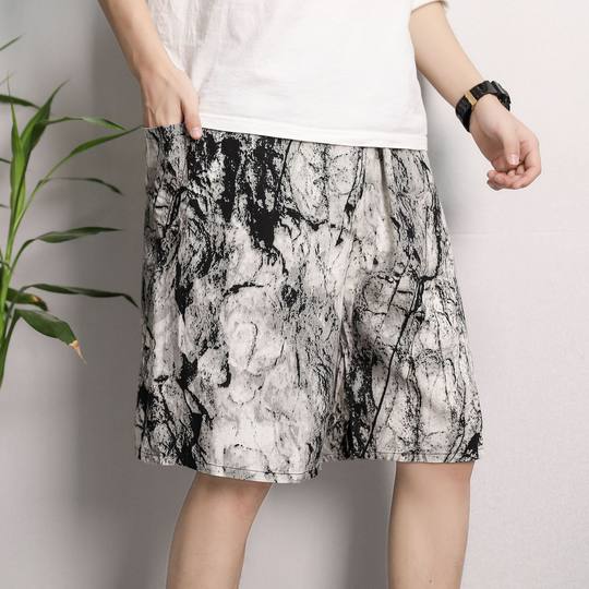 Cotton Silk Pajama Pants Men's Summer Thin Large Size Loose Shorts Casual Breathable Flower Pants Outer Wear Half Beach Pants