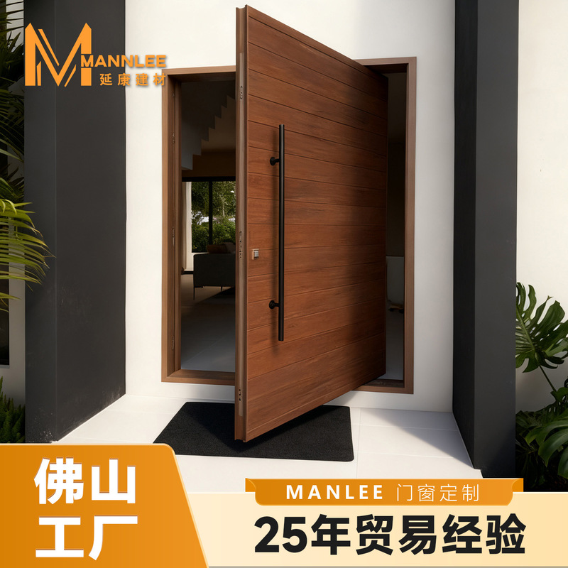 Modern Minimalist Solid Wood Central Axis Door for High-End Villa Apartments and Self-Built Houses, Anti-Theft Offset Villa Door for Export