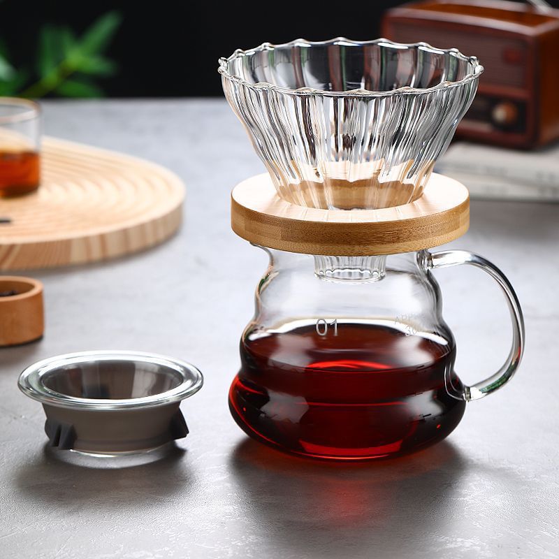 Cafetera de café de lavado a mano, taza de filtro de café, cafetera de goteo, filtro con calibración, taza de extracción fría, conjunto de cafetera compartida de vidrio estadounidense