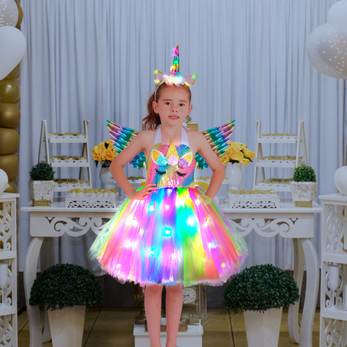 Unicorn TUTU Dress for Children with Wings and LED Lights Cross-Border Amazon Children's Princess Dress with LED TUTU