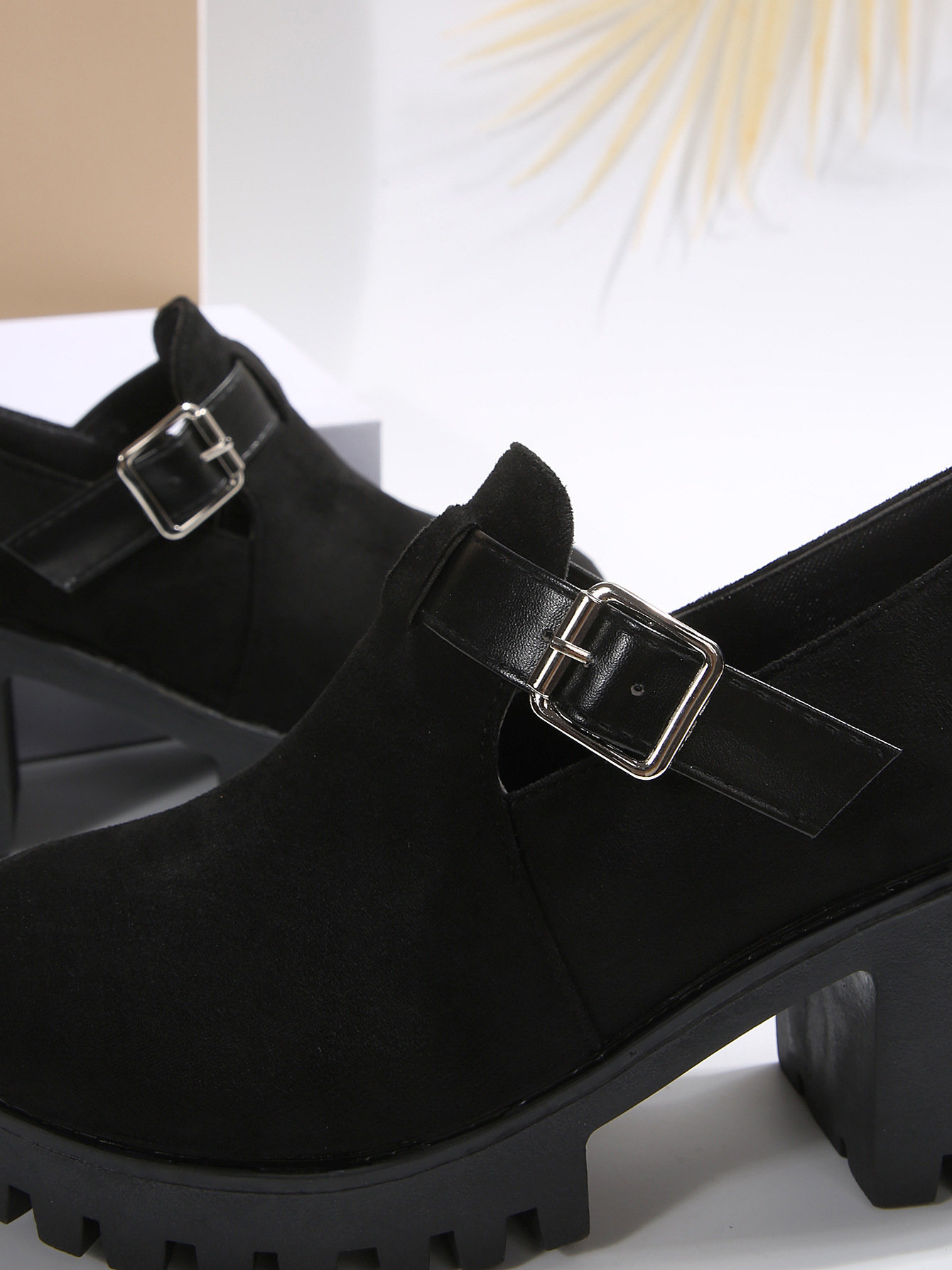 Damen Pumps Mit Blockabsatz Und Schnalle Aus Wildleder Für Damen_voghion.com