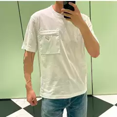 Original Standard Version High Version P Home Summer Metal Triangle Letter LOGO Pocket Logo Men's and Women's Short sleeved T-shirt Round Neck