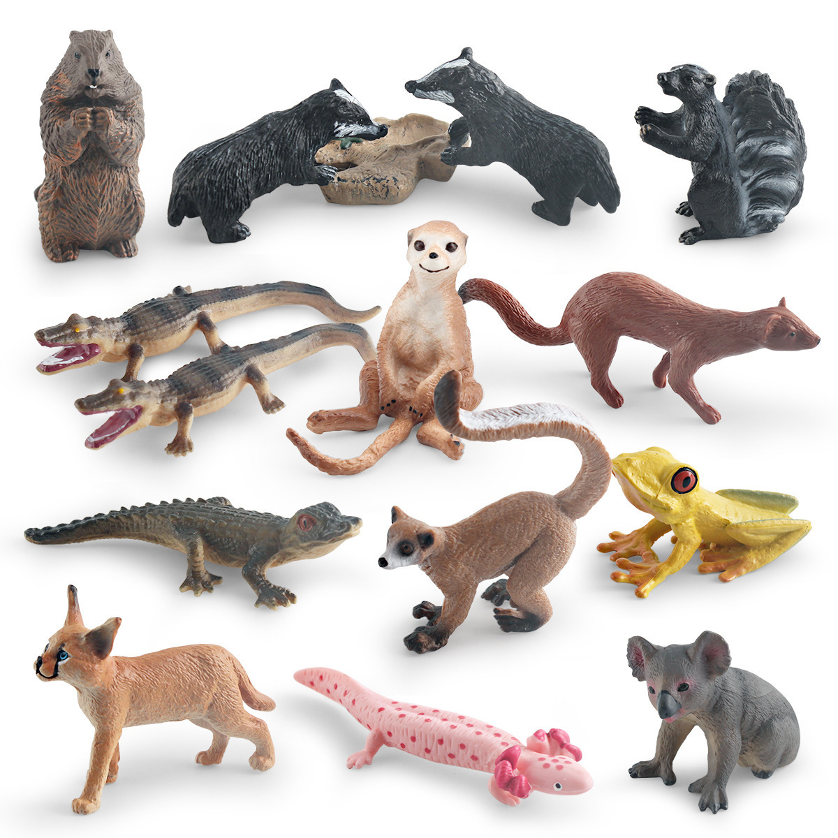 Cross-Border Simulated Wild Animals: Long-Tailed Monkey, Tree Frog, Crocodile, Weasel, Skunk, Dog, Badger, Koala, Salamander Model Ornaments
