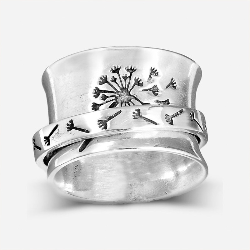 1 Piece Retro Dandelion Alloy Carving Unisex Rings