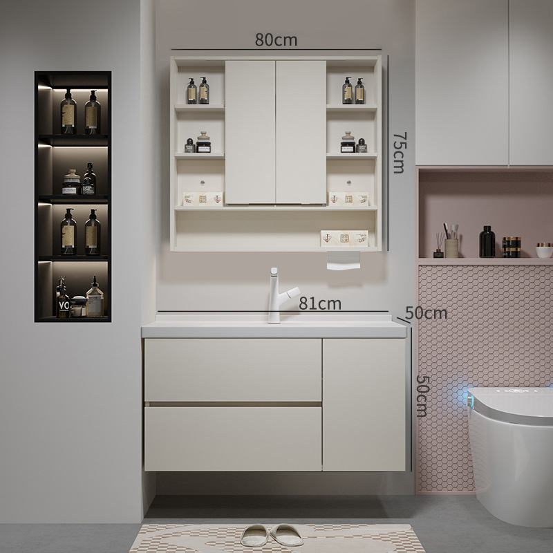 Gabinete de baño de madera sólida multicapa cerámica integral cuenca plegable Feng Shui espejo gabinete de lavabo de baño lavabo gabinete de lavabo image 9