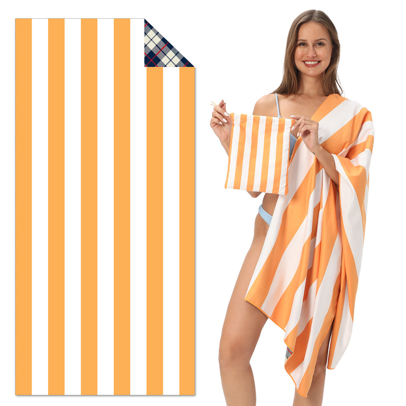 Cross-border double-sided fleece orange and white vertical striped beach towel, quick-dry, sand-resistant swimming bath towel, seaside vacation beach towel Cross-border double-sided fleece orange and white vertical striped beach towel, quick-dry, sand-resistant swimming bath towel, seaside vacation beach towel
