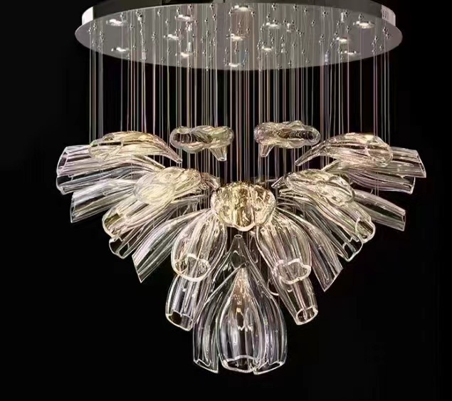 Villa de lujo moderna sala de estar sala de estar sala de comedor lámpara candelabro diseñador de pétalos luminarias