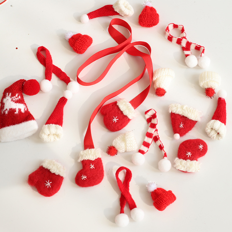 Navidad de peluche lana felt guantes bufandas sombreros de Navidad joyas decoración navideña colgante árbol de Navidad al por mayor