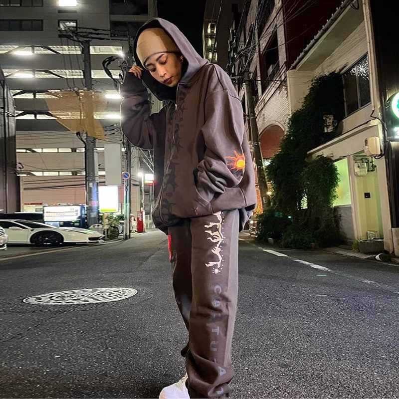 Herrenbekleidung Trendmarke Sonnenstickerei plus Samt-Kapuzenpullover für Männer und Frauen High Street Cardigan Jacke_voghion.com