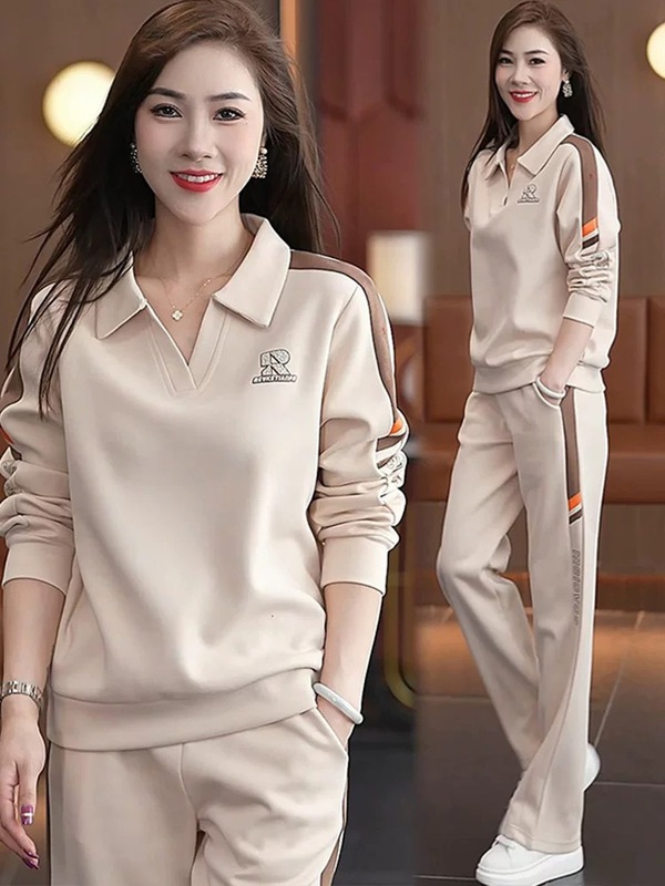 时尚妈妈装2025秋装新款翻领卫衣套装女显瘦遮肉休闲运动服两件套|undefined