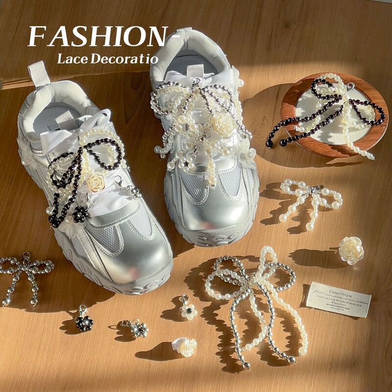Korean Pearl Bow Shoelace Buckle High-End Ballet Style Beaded Shoes Flower Shoe Bag Pendant Moral Training Shoe Accessories for Women Korean Pearl Bow Shoelace Buckle High-End Ballet Style Beaded Shoes Flower Shoe Bag Pendant Moral Training Shoe Accessories for Women