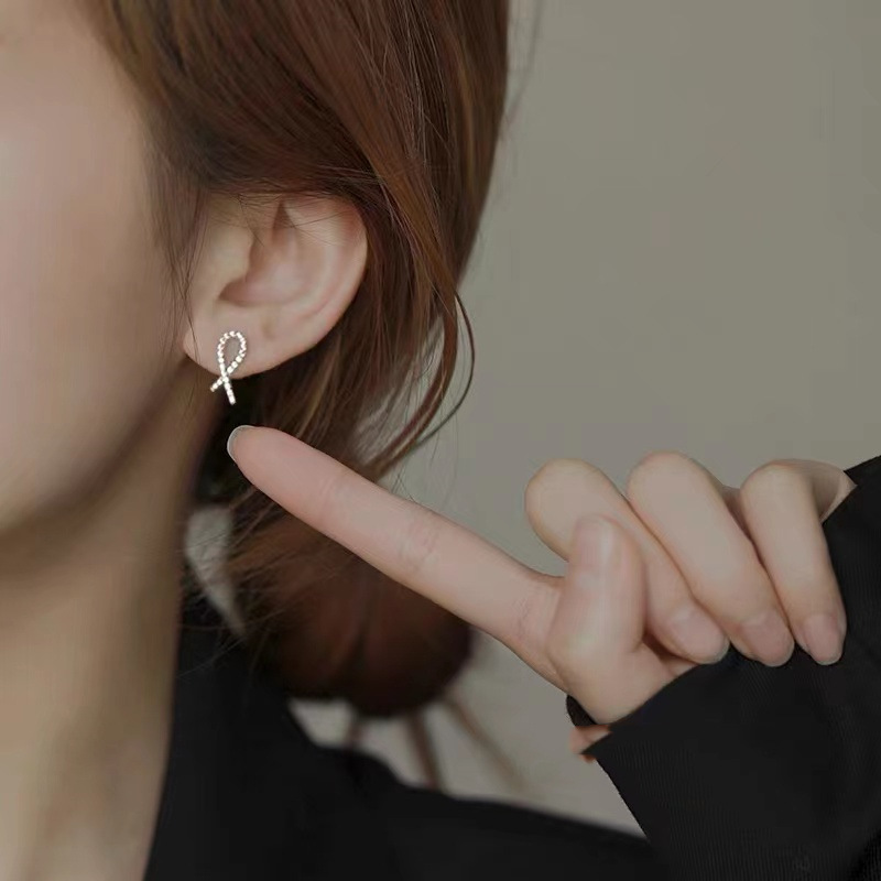 韩一S925纯银耳钉女高级感丝带耳环2021年新款潮气质设计精致耳饰