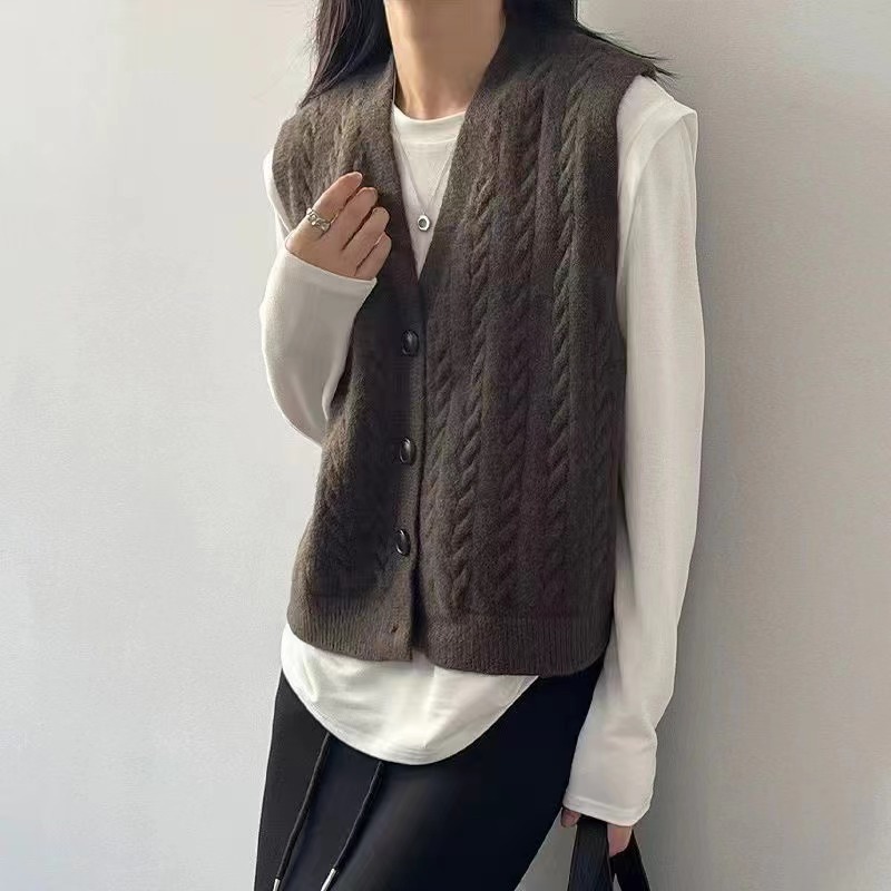 针织马甲女2025秋季新款韩版设计感叠穿宽松麻花背心厂价批发女装|undefined
