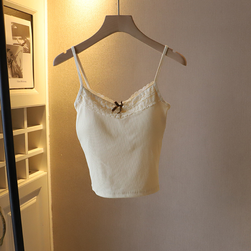 98g Weight Cotton, Spandex Fabric Type Short Top Length Camisole Tops Type Holiday, Daily Occasion Strap Neckline Slim Fit Type Solid Color Pattern Summer, Spring Season Women's Gender Lace Design Casual, Elegant Style Wholesale Women's Casual Elegant Solid Color Lace Tank Tops 9