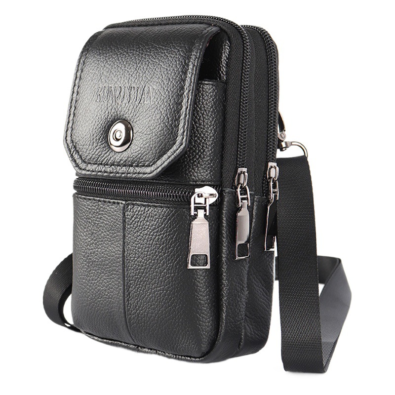 New Genuine Leather Mobile Phone Bag Men's Waist Bag Wear Belt Multifunctional Mobile Phone Case Hanging Bag Single Shoulder Crossing Vertical