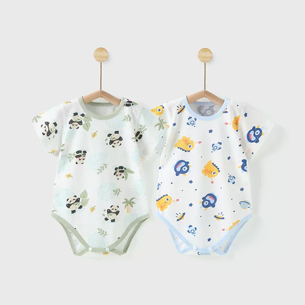 Baby's Summer Short-sleeved Wrap Fart Clothes Newborn's Summer Pure Cotton Triangle Hatshirt Men's and Women's Baby Triangle Hatshirt Climbing Clothes