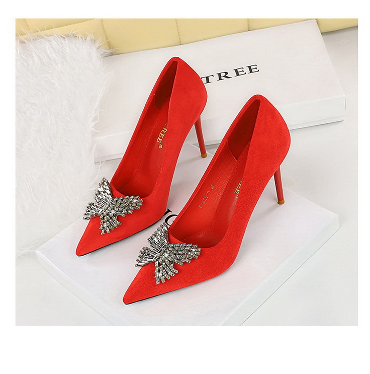 Women's Shoes banquet high heels stiletto women's shoes suede shallow mouth pointed metal butterfly rhinestone single shoes_voghion.com