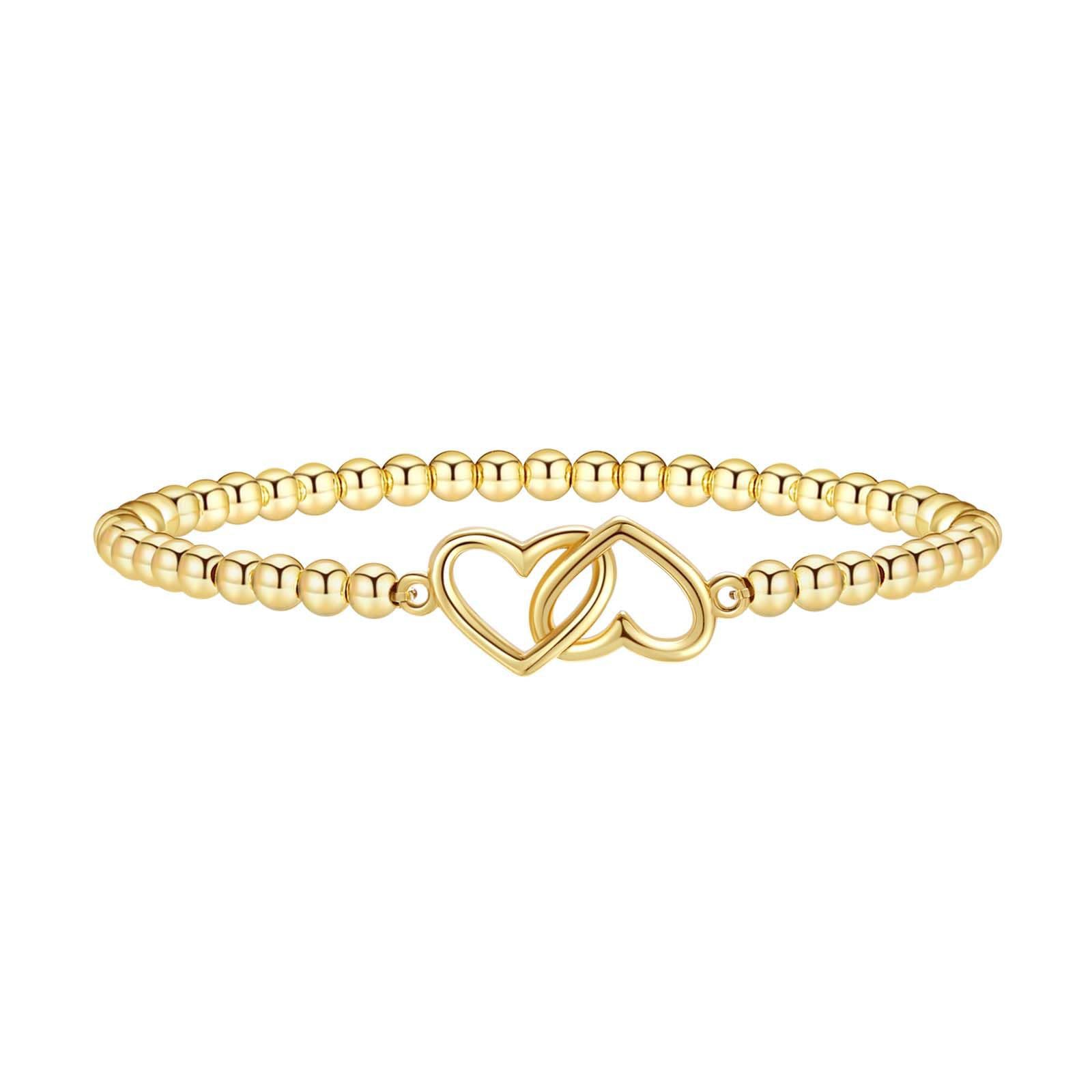 Bracciale incrociato con perline dorate, nodo a cuore e anelli geometrici, nuovo accessorio alla moda per le mani_voghion.com