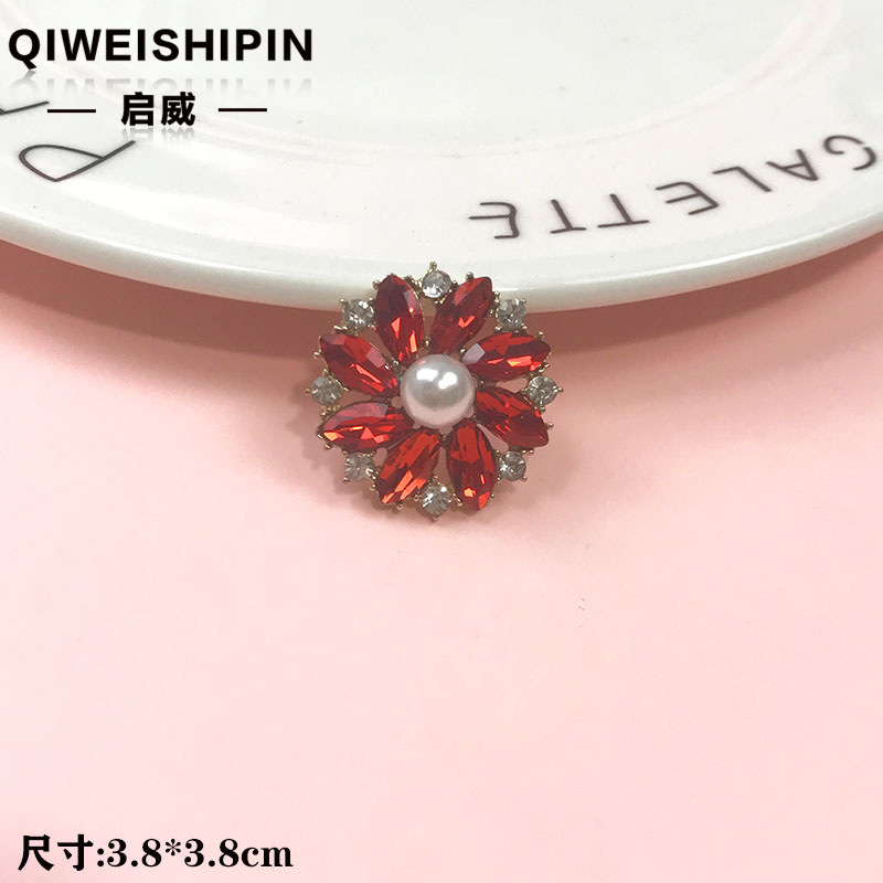 启威长方形花盘珍珠钻五角diy材料 水钻扣鞋包包花配饰  合金配件|undefined