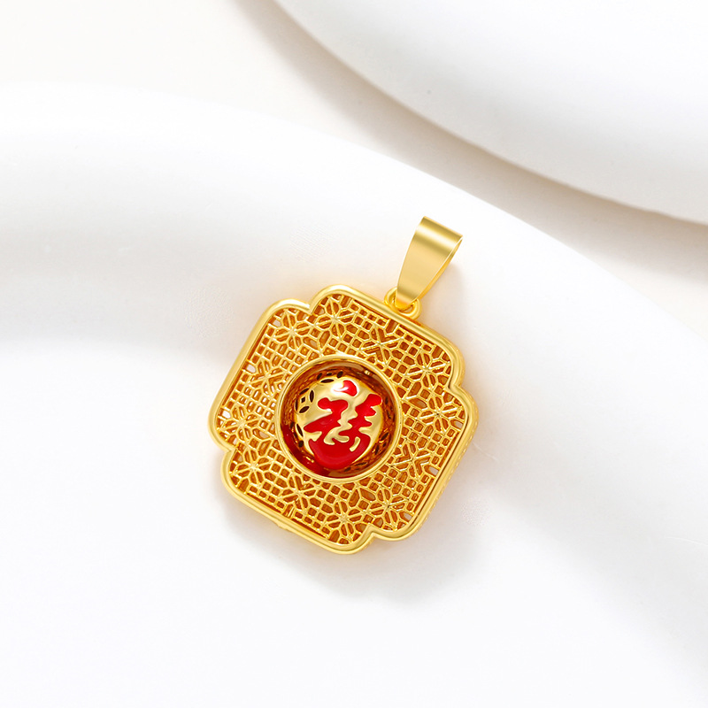 Xuping hermoso seda hueco retro Fu-tipo colgante collar de esmalte de goteo de aleación de oro colgante joyería mujer