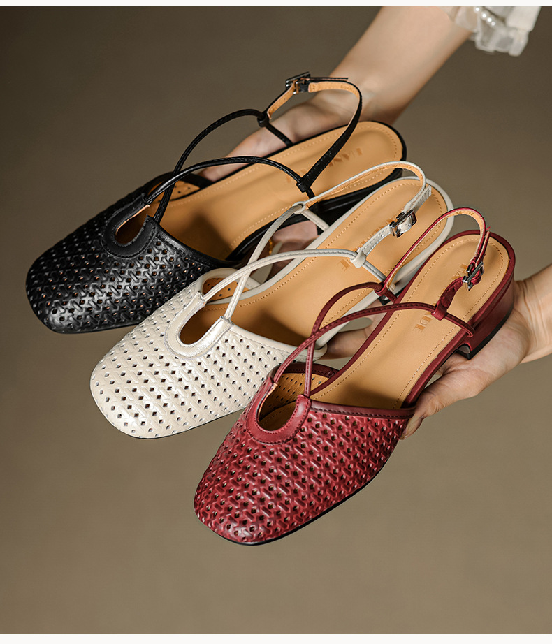 Sandal nữ Mary Jane quai chéo hở gót, gót thô 3 cm, mũi tròn bít — đen chi tiết 19