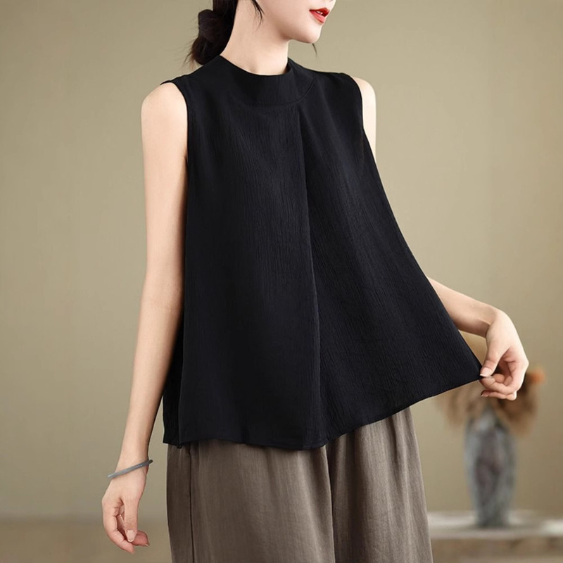 Plus-Size Cross-Design Korean-Style Sleeveless T-Shirt for Women, 2026 Summer New Loose Slimming Casual Top for Women Ins
