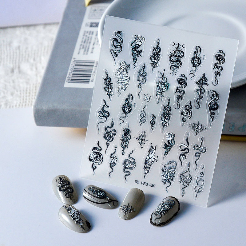 Cross-border supply of new nail stickers self-adhesive hot girl Diablo snake totem 5D nail stickers DIY manufacturers spot wholesale Cross-border supply of new nail stickers self-adhesive hot girl Diablo snake totem 5D nail stickers DIY manufacturers spot wholesale