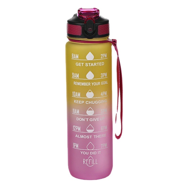 Botella de agua deportiva de plástico de gran capacidad de Amazon, con tapa de rebote, diseño degradado de color, portátil para exteriores, personalizable.