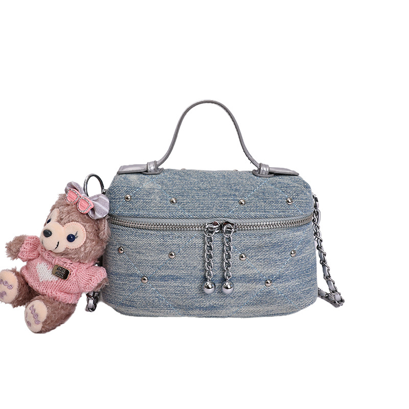 Jeans diamantes remaches mini bolso retrógrado estilo extranjero bolso de transporte diario personalidad de moda bolsa de viaje universal