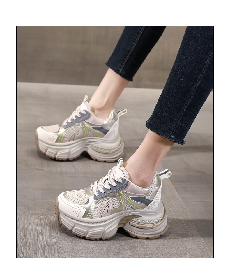 Giày sneaker nữ chunky đế dày mặt lưới thoáng khí độn cao bên trong — Màu vàng chi tiết 15