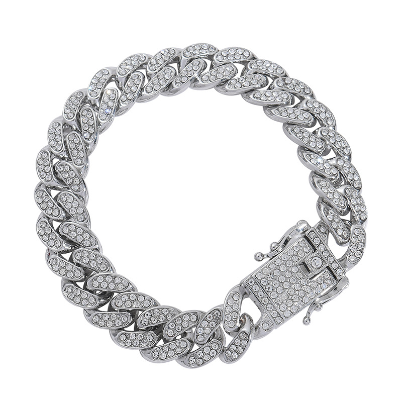 Cuban Chain Watch Bracelet Three piece Jewelry Personalized Fashion Set Hip Hop Full Diamond Necklace_voghion.com