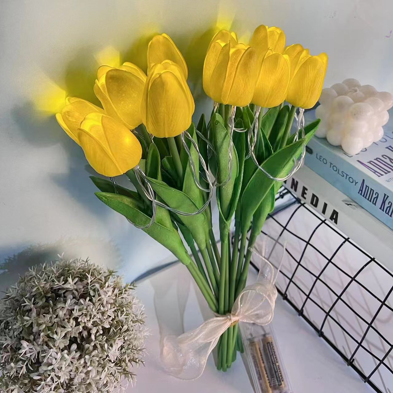 Simulación de lámparas de flores tulipanas lámpara de noche lámpara LED batería lámpara hecha a mano decoración de dormitorio cabecera lámpara de atmósfera