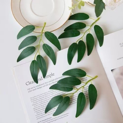 Artificial Willow Leaves for Wedding Scene Decoration, Flower Arrangement, Fake Leaves, Silk Flowers with Leaves, 7-Prong Willow Leaves and Branches