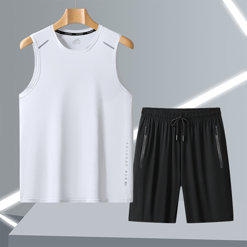 Suit de secado rápido sin mangas para hombres chaleco de hielo suelto pantalones cortos deportivos de verano grande conjunto de camiseta universal