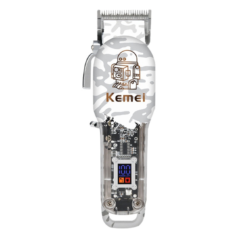 Kemei nuevo cuerpo transparente eléctrico Clipper peluquero tijeras LCD pantalla digital profesional aceite cabeza talla pelo Clipper